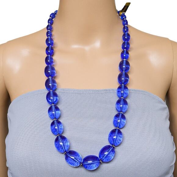 Vintage Monet Rousseau Collection Necklace NOS Bold Cobalt Blue Lucite Beads MOD - Picture 1 of 5